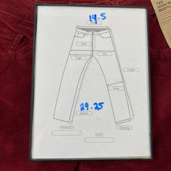 Levis 725 High-Rise Bootcut Womens Corduroy Pants Slim Fit Red Size 29x30 - Picture 11 of 11